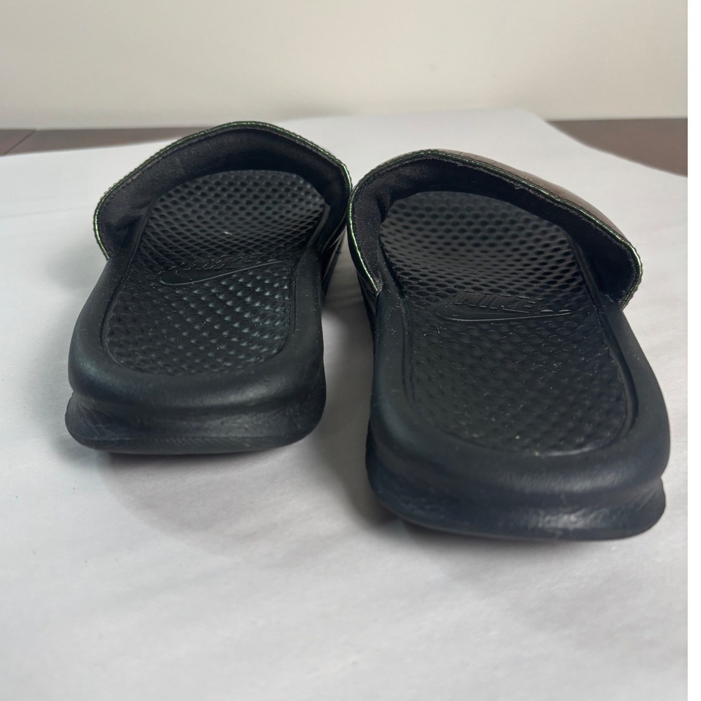 Nike Womens Benassi JDI Slides 6 Iridescent Green Black Logo Slip On Sandals - Picture 5 of 8
